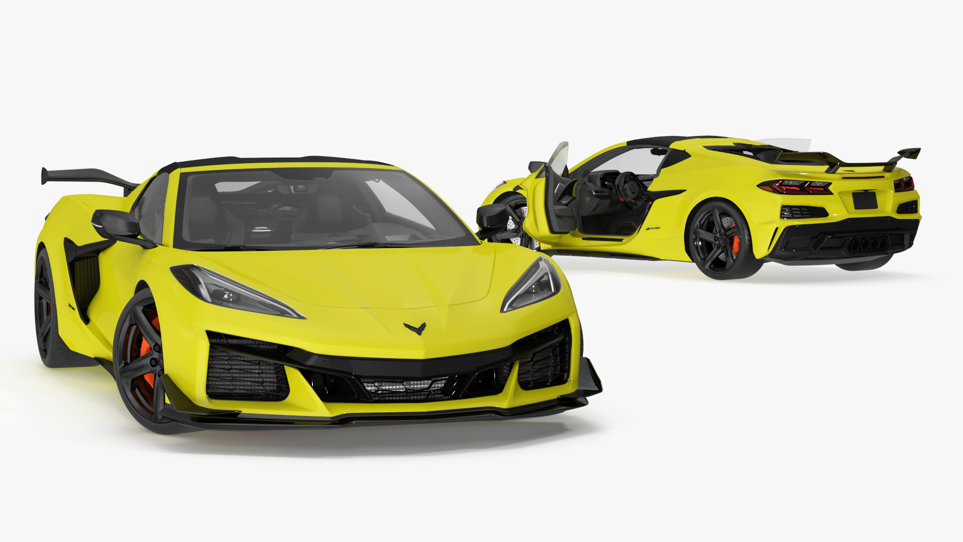 3D Yellow Chevy Corvette Z0 2023 Coupe Rigged for Maya