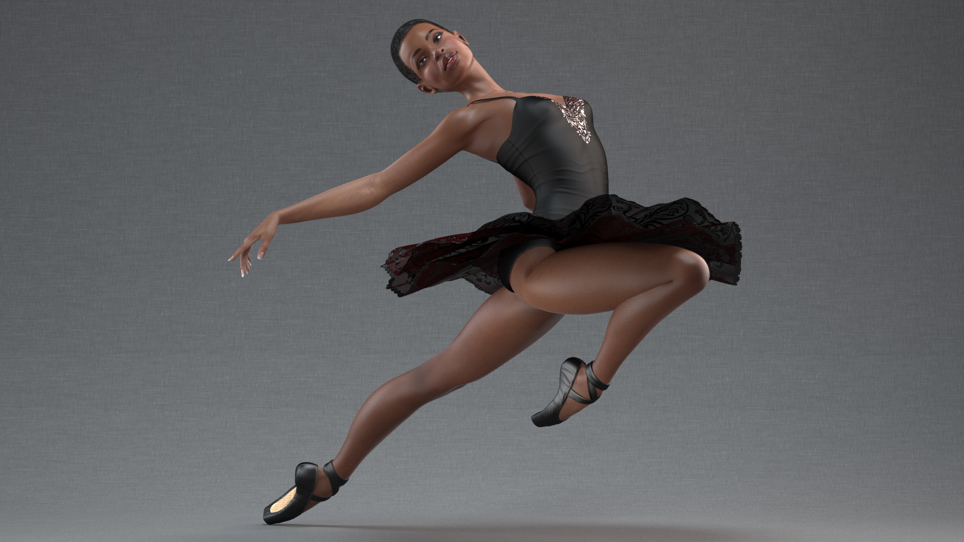 3D Dark Skinned Black Ballerina Jump Pose model