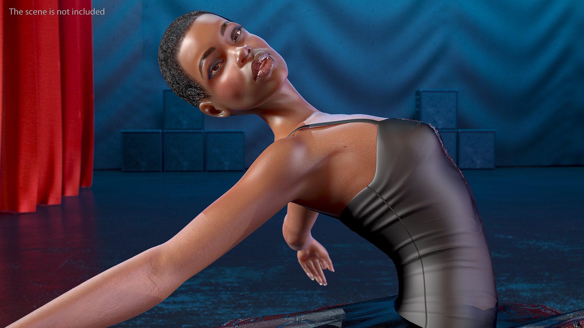 3D Dark Skinned Black Ballerina Jump Pose model