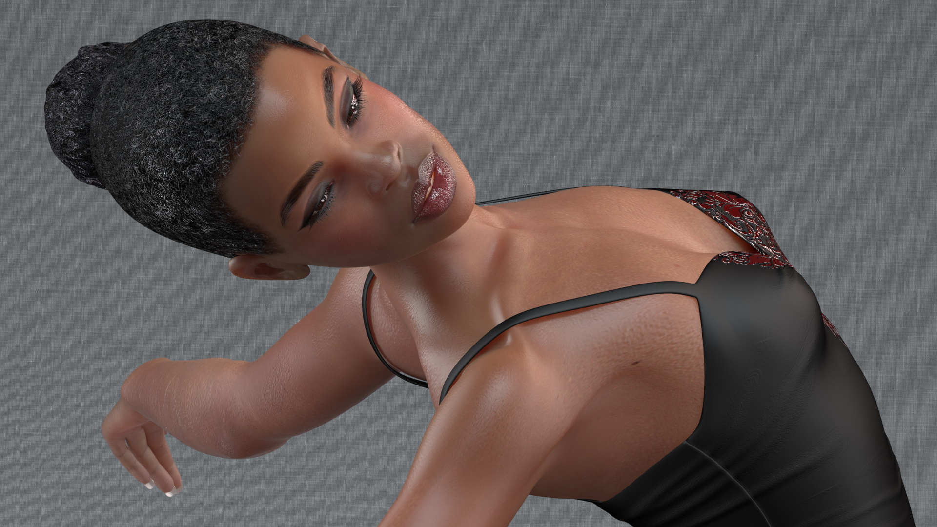 3D Dark Skinned Black Ballerina Jump Pose model