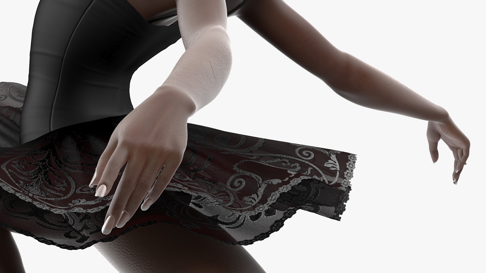 3D Dark Skinned Black Ballerina Jump Pose model