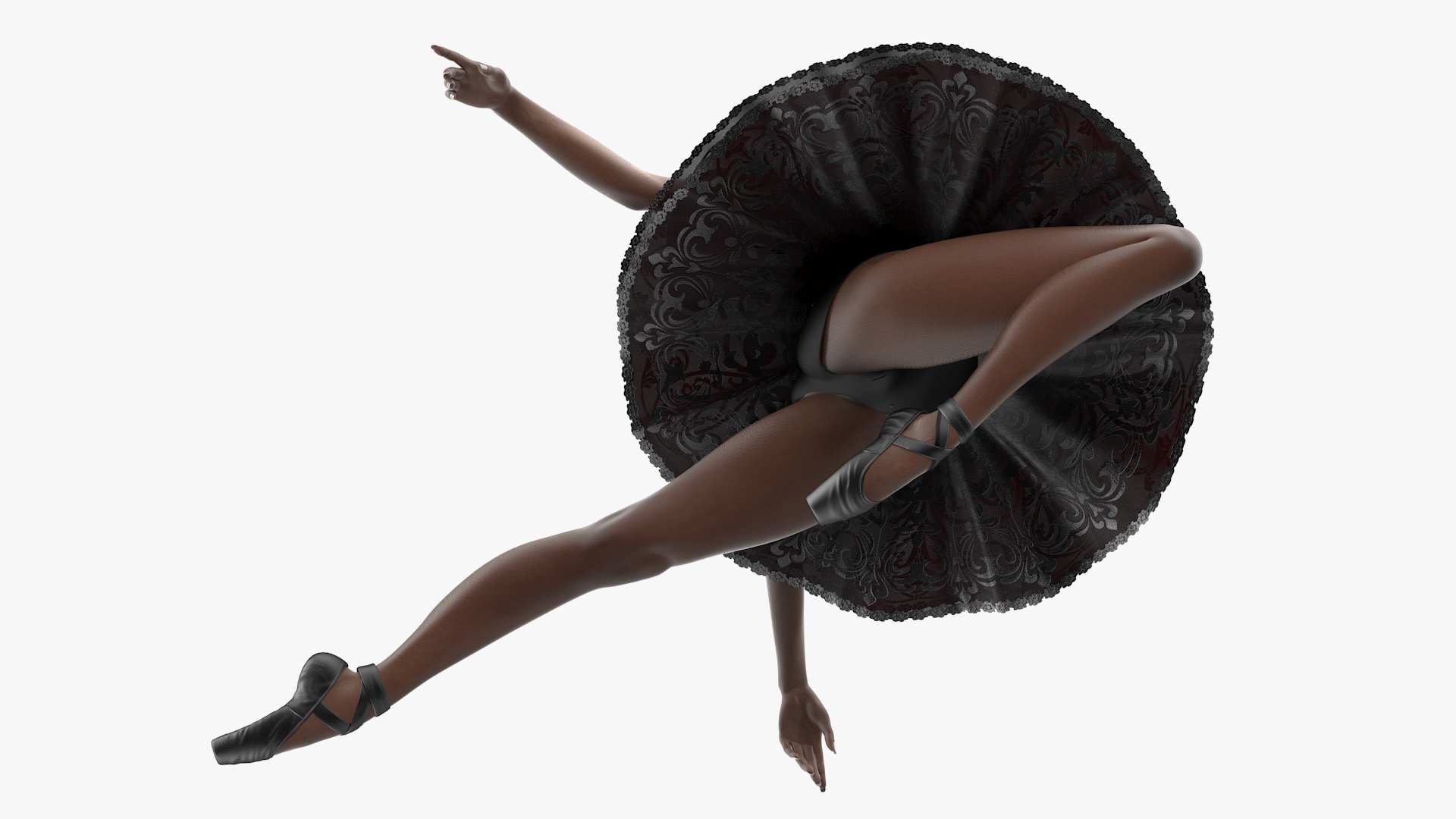 3D Dark Skinned Black Ballerina Jump Pose model