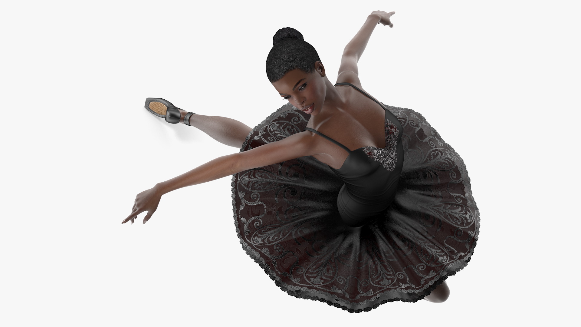 3D Dark Skinned Black Ballerina Jump Pose model