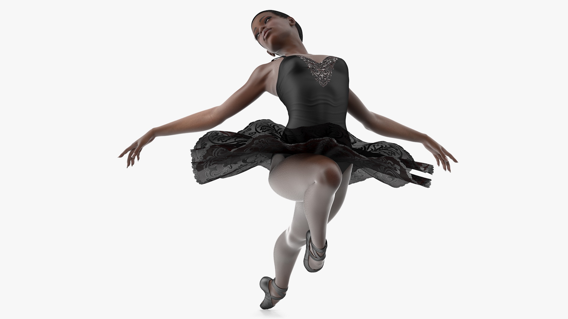 3D Dark Skinned Black Ballerina Jump Pose model