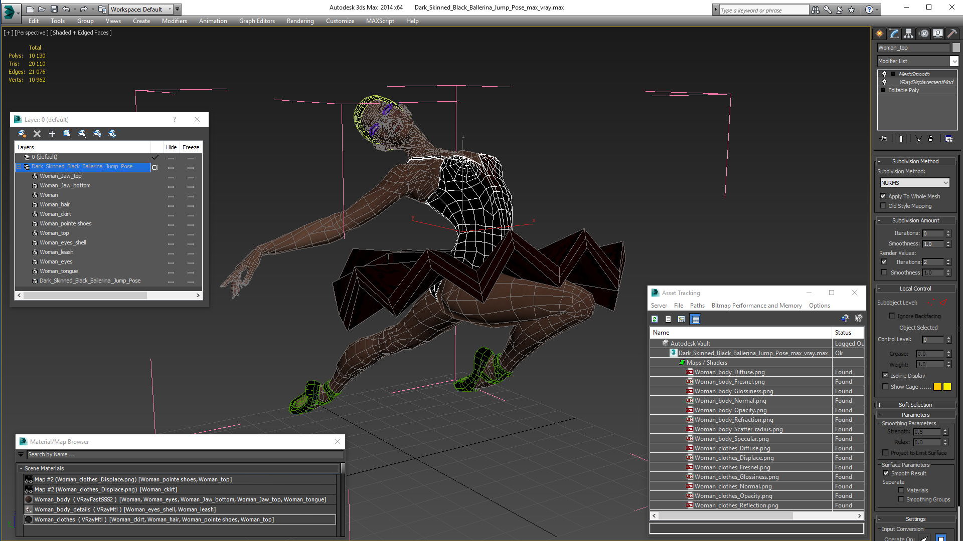 3D Dark Skinned Black Ballerina Jump Pose model