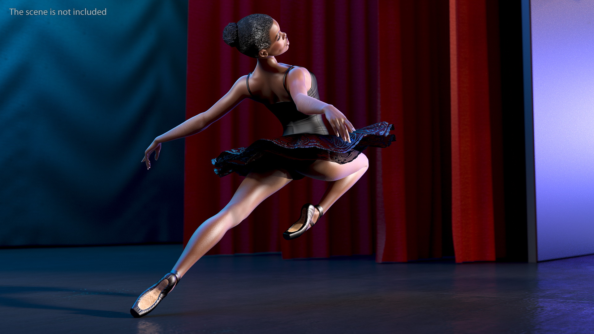 3D Dark Skinned Black Ballerina Jump Pose model