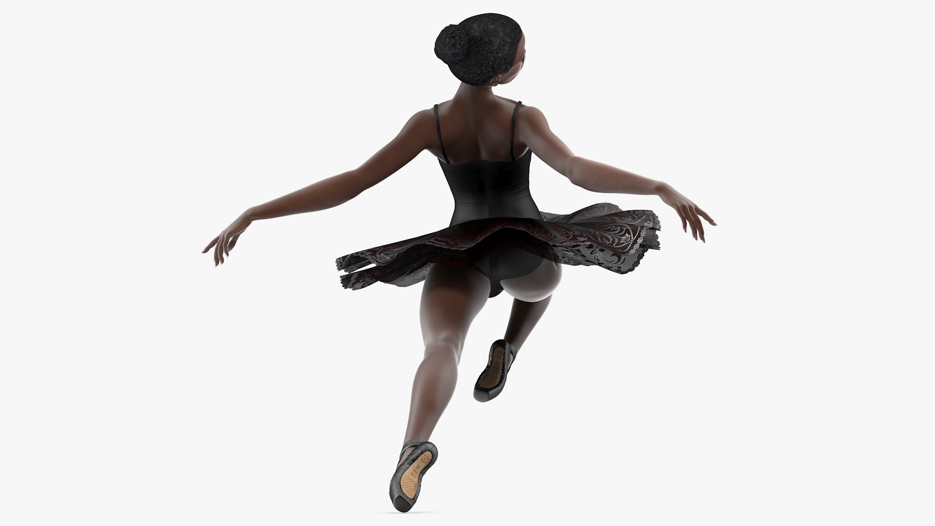 3D Dark Skinned Black Ballerina Jump Pose model