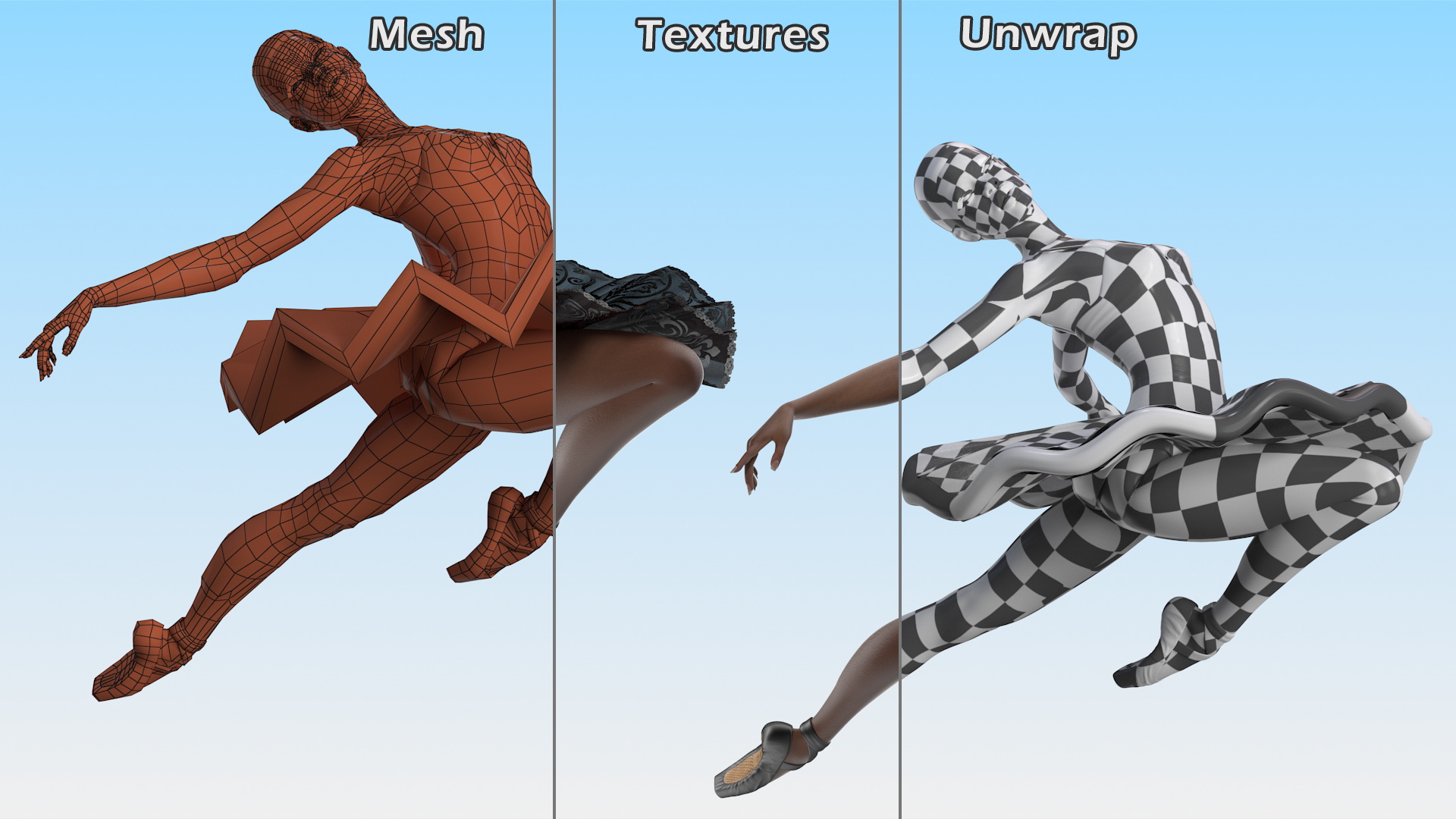 3D Dark Skinned Black Ballerina Jump Pose model