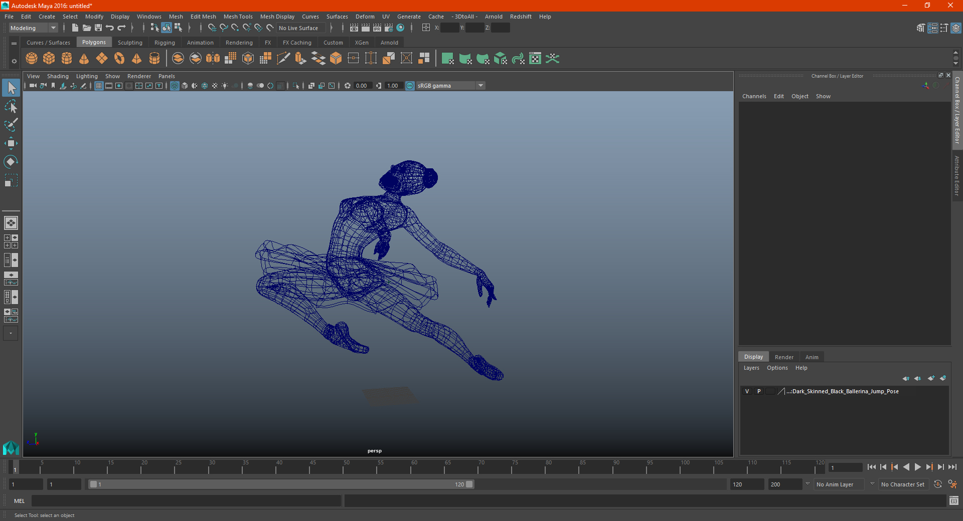 3D Dark Skinned Black Ballerina Jump Pose model