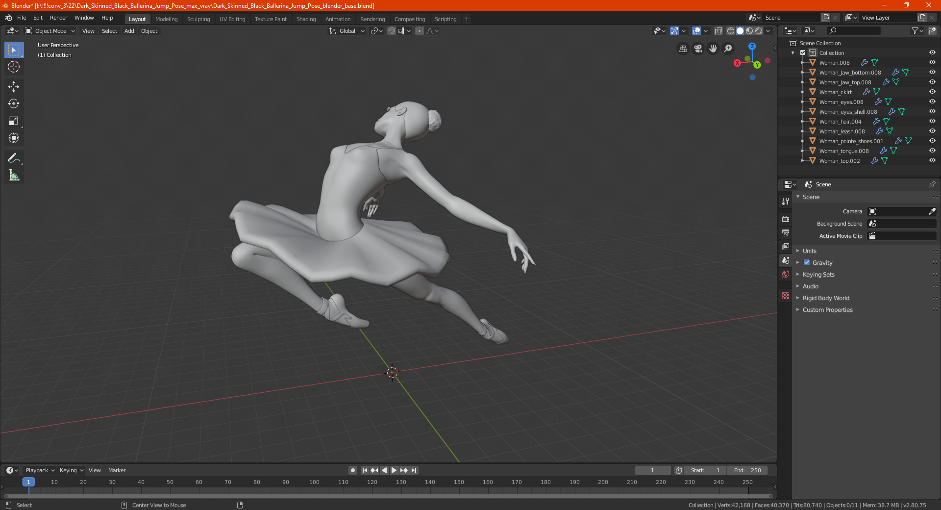 3D Dark Skinned Black Ballerina Jump Pose model