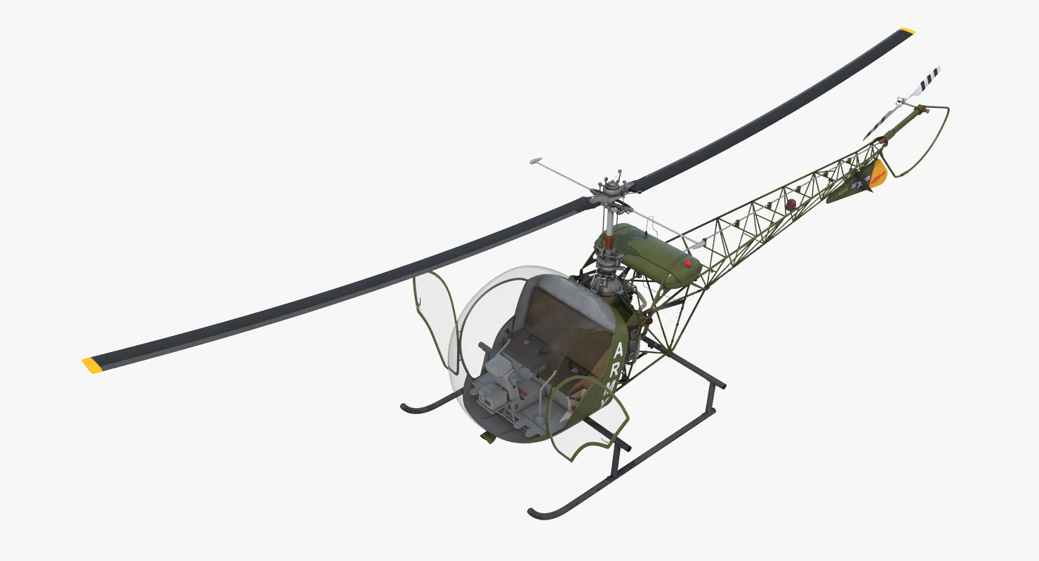 3D Light Helicopter Bell 47 Millitary Rigged