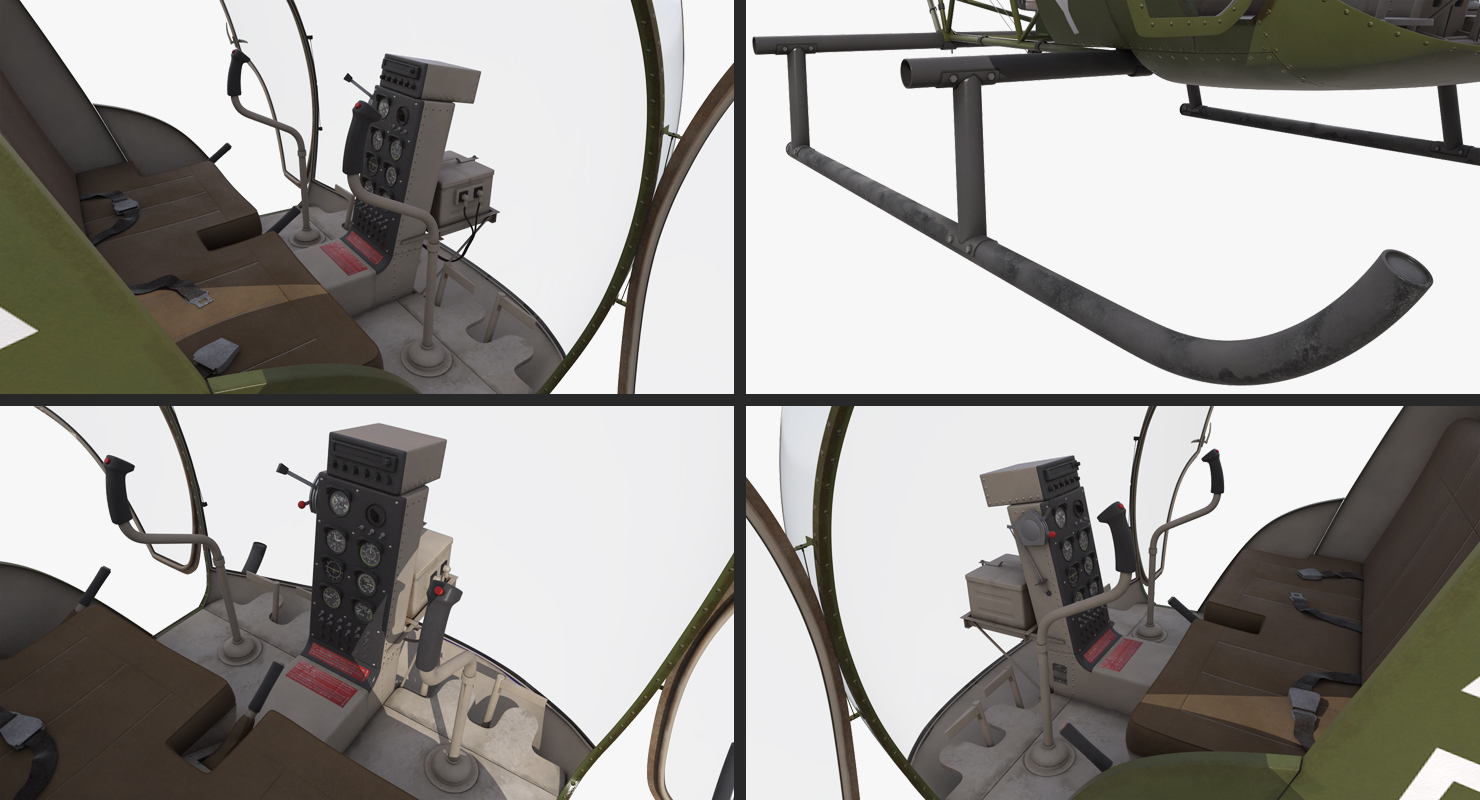 3D Light Helicopter Bell 47 Millitary Rigged