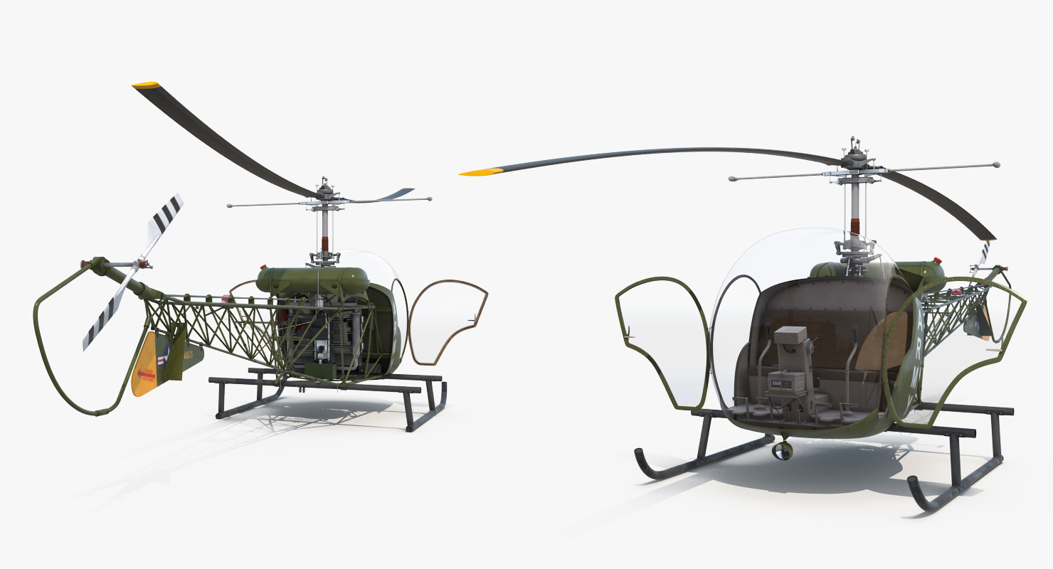 3D Light Helicopter Bell 47 Millitary Rigged