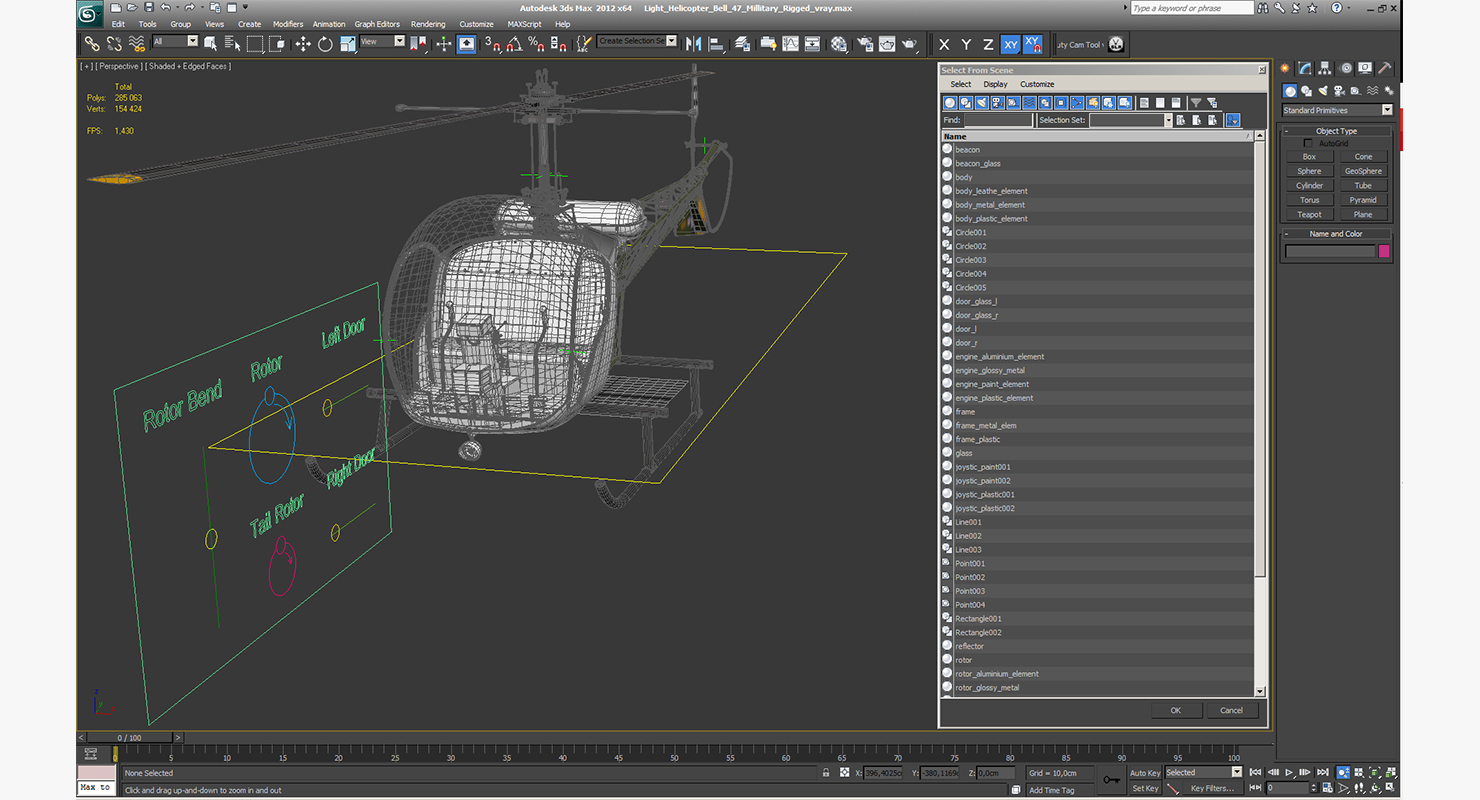 3D Light Helicopter Bell 47 Millitary Rigged