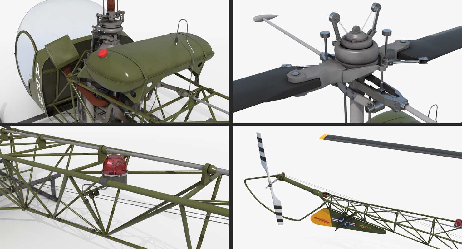 3D Light Helicopter Bell 47 Millitary Rigged