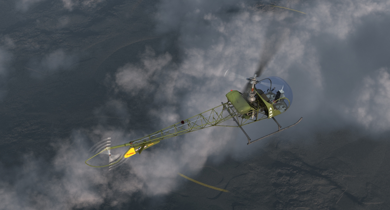 3D Light Helicopter Bell 47 Millitary Rigged