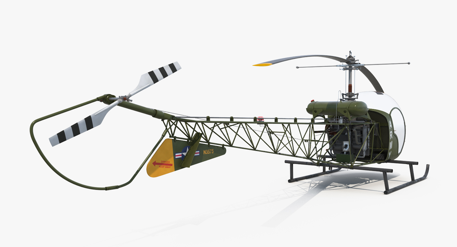 3D Light Helicopter Bell 47 Millitary Rigged