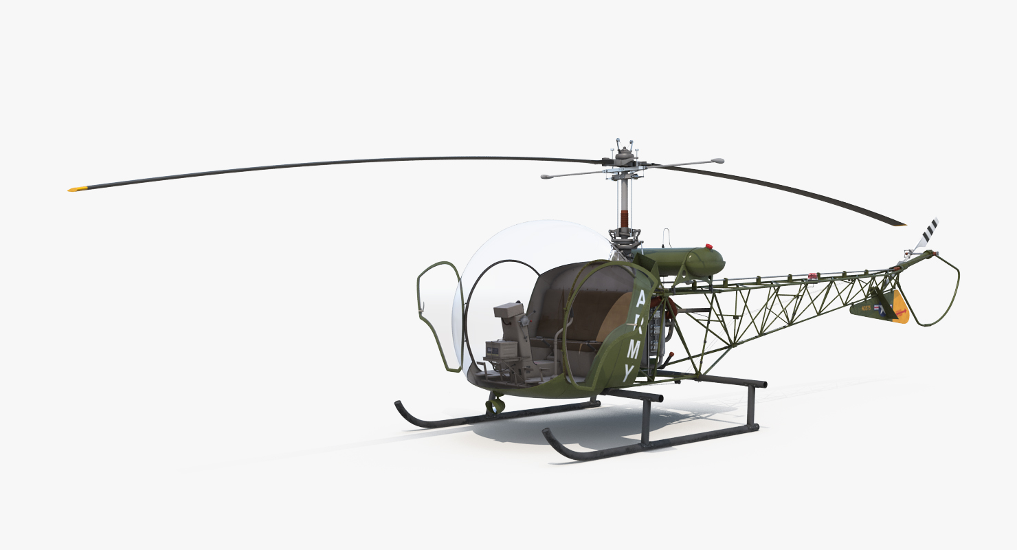 3D Light Helicopter Bell 47 Millitary Rigged
