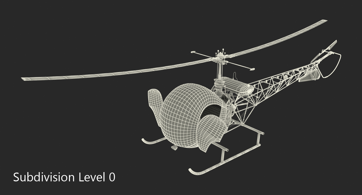 3D Light Helicopter Bell 47 Millitary Rigged