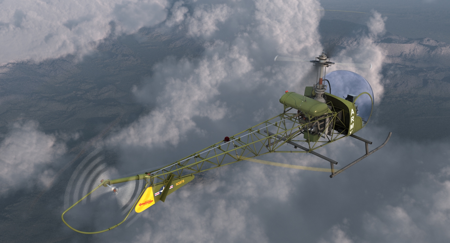 3D Light Helicopter Bell 47 Millitary Rigged