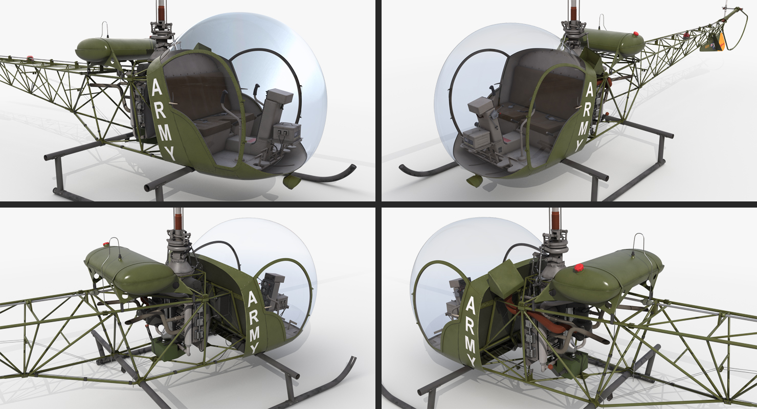 3D Light Helicopter Bell 47 Millitary Rigged