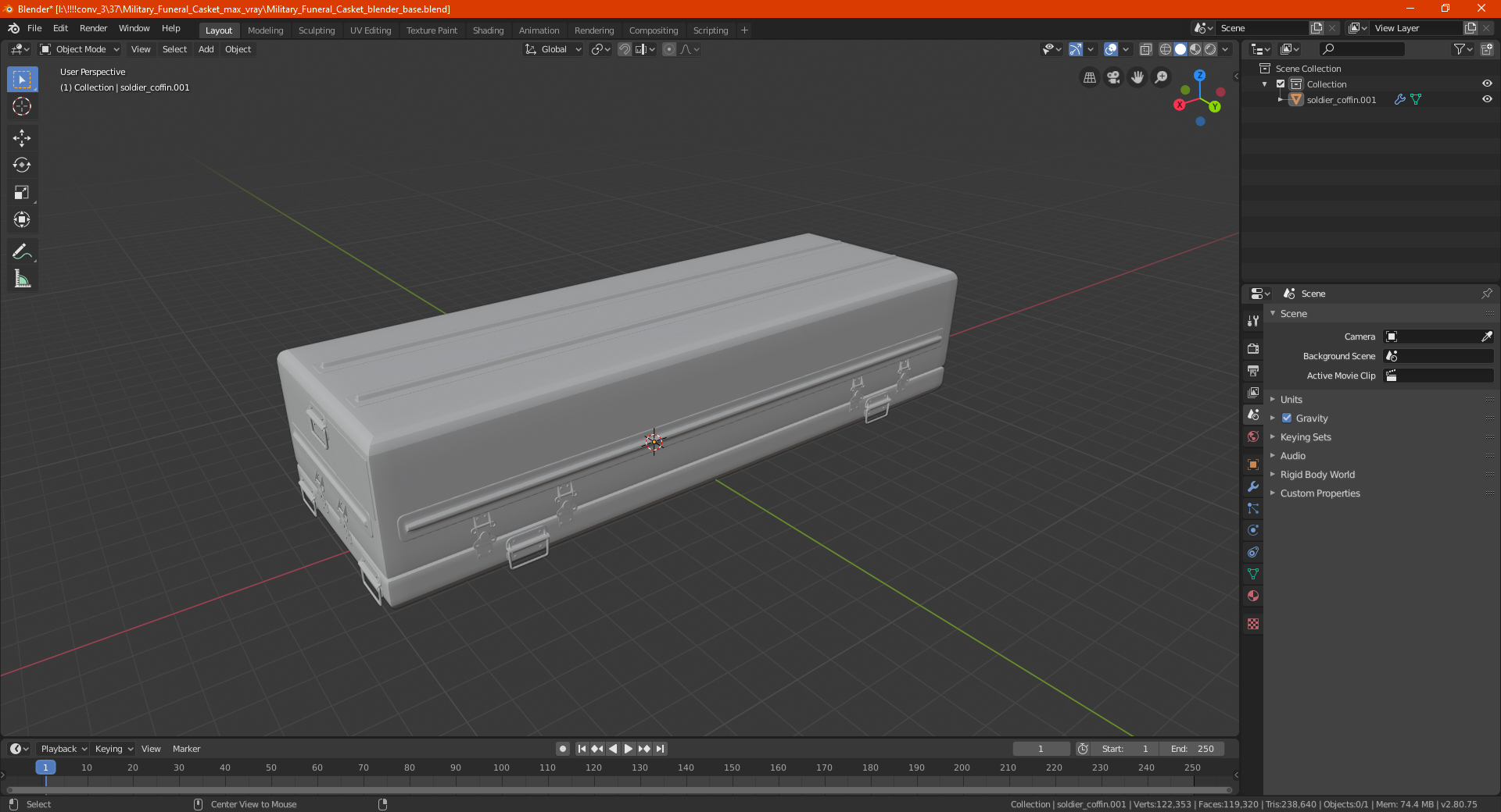 3D Military Funeral Casket model