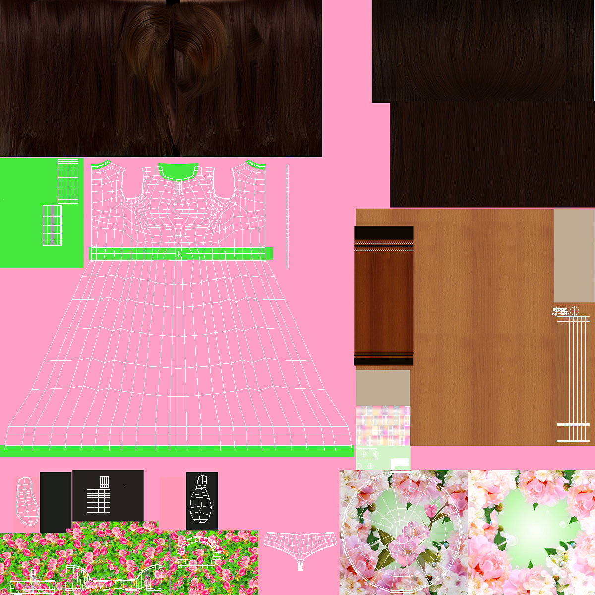 3D model Pink Dress with Paper Umbrella