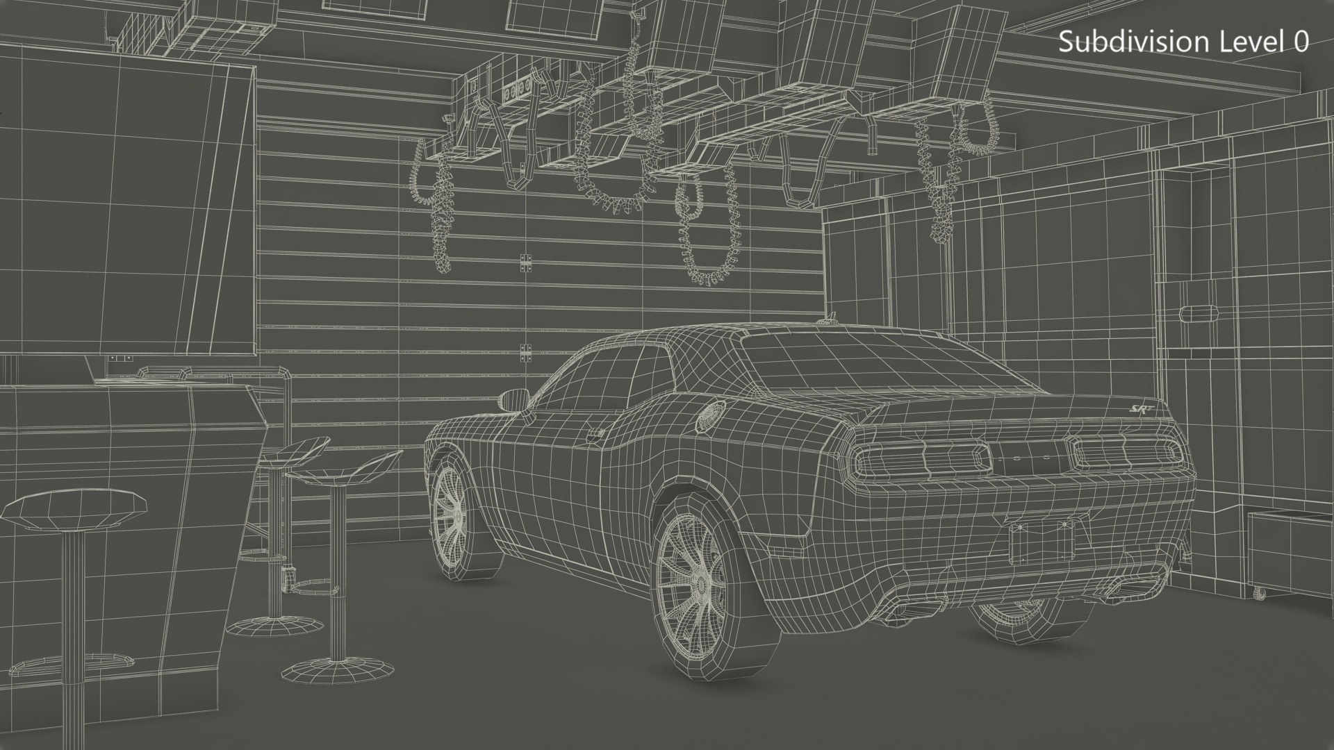 3D Racing Pit Garage and Dodge Challenger model