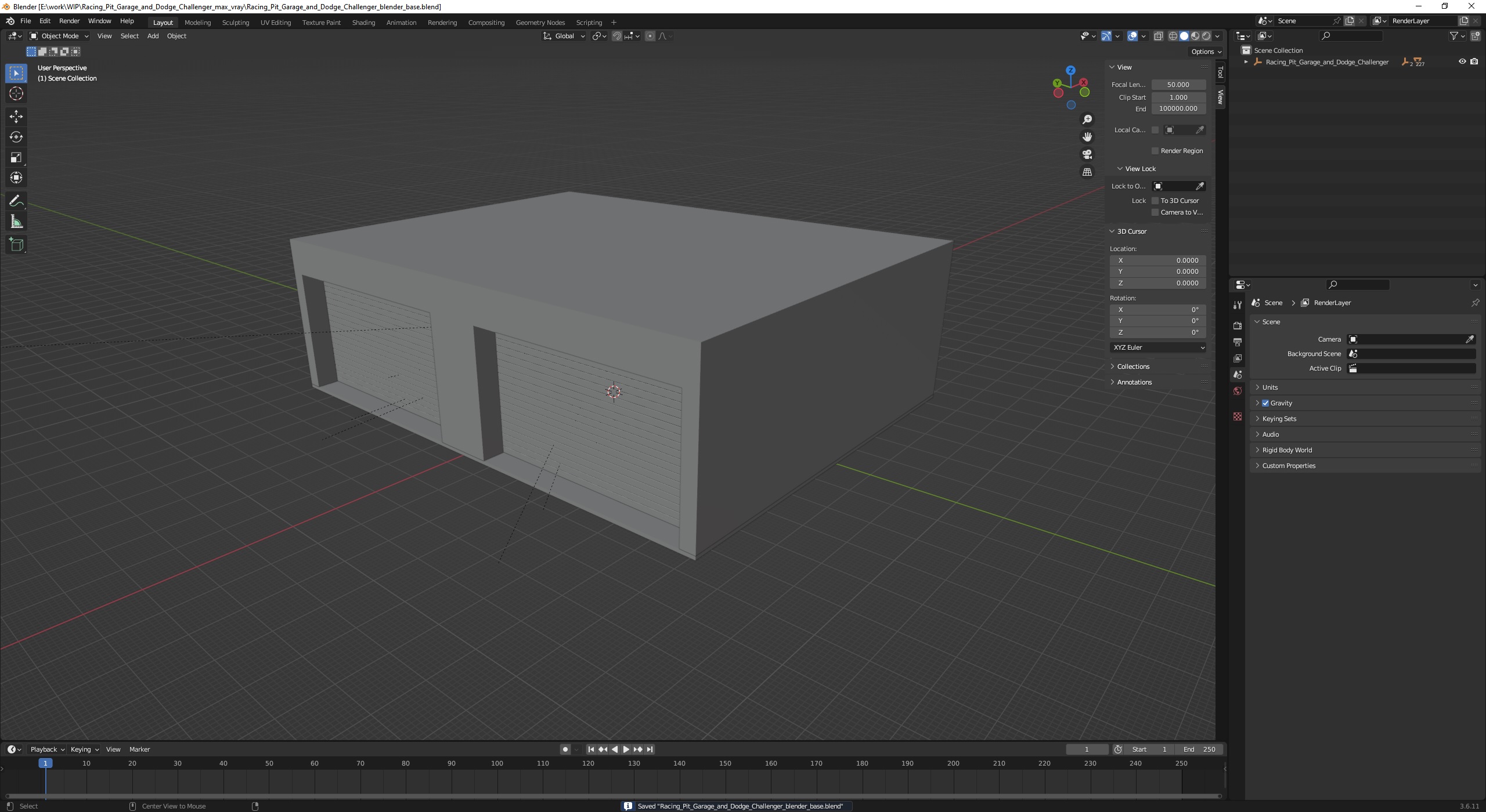 3D Racing Pit Garage and Dodge Challenger model