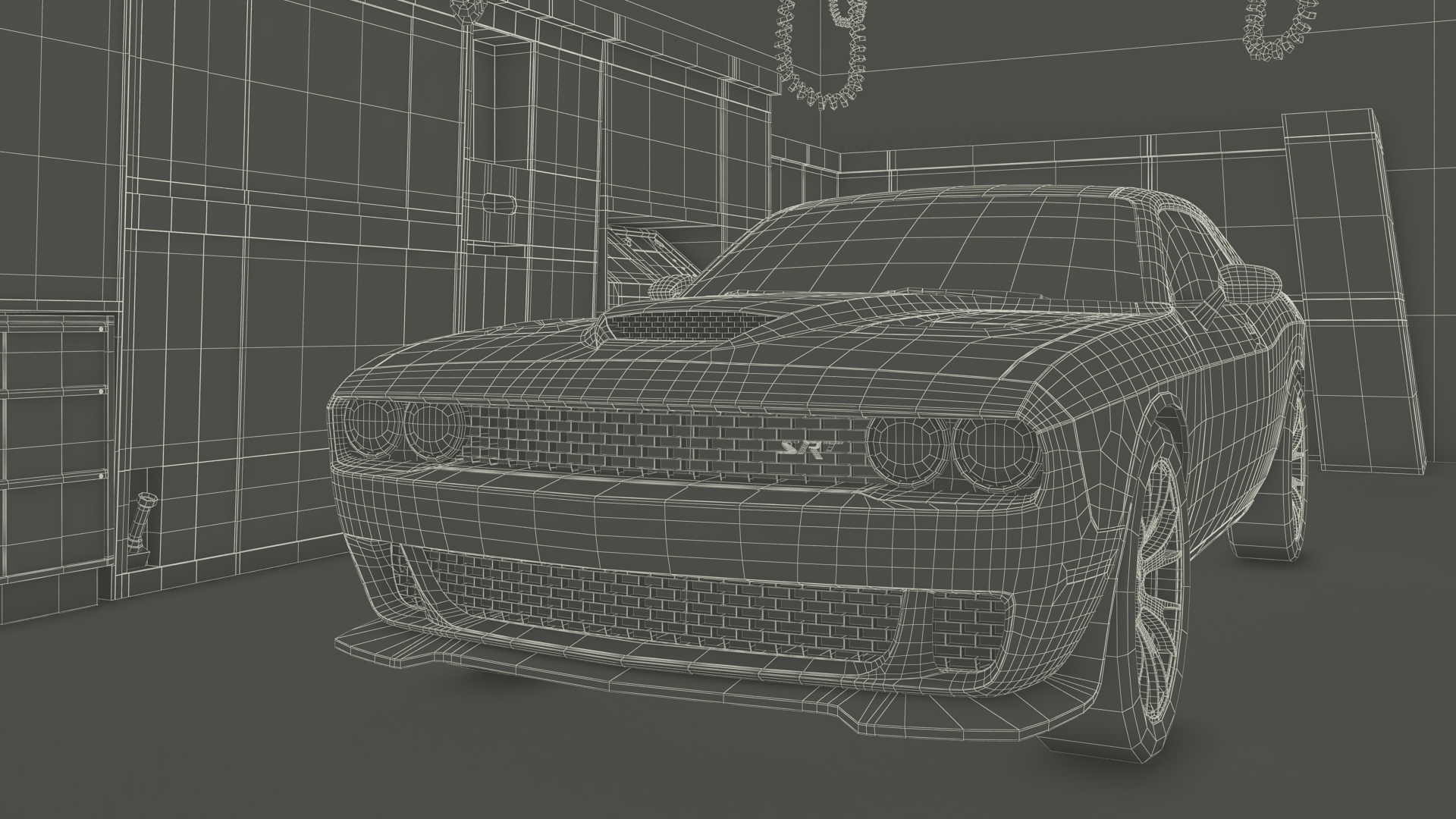3D Racing Pit Garage and Dodge Challenger model