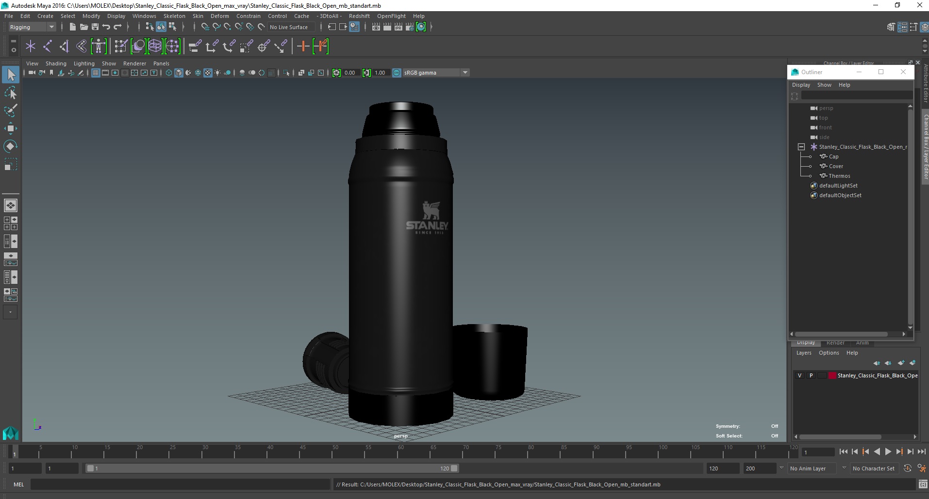 Stanley Classic Flask Black Open 3D