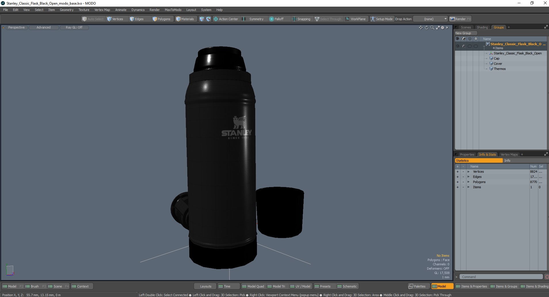 Stanley Classic Flask Black Open 3D