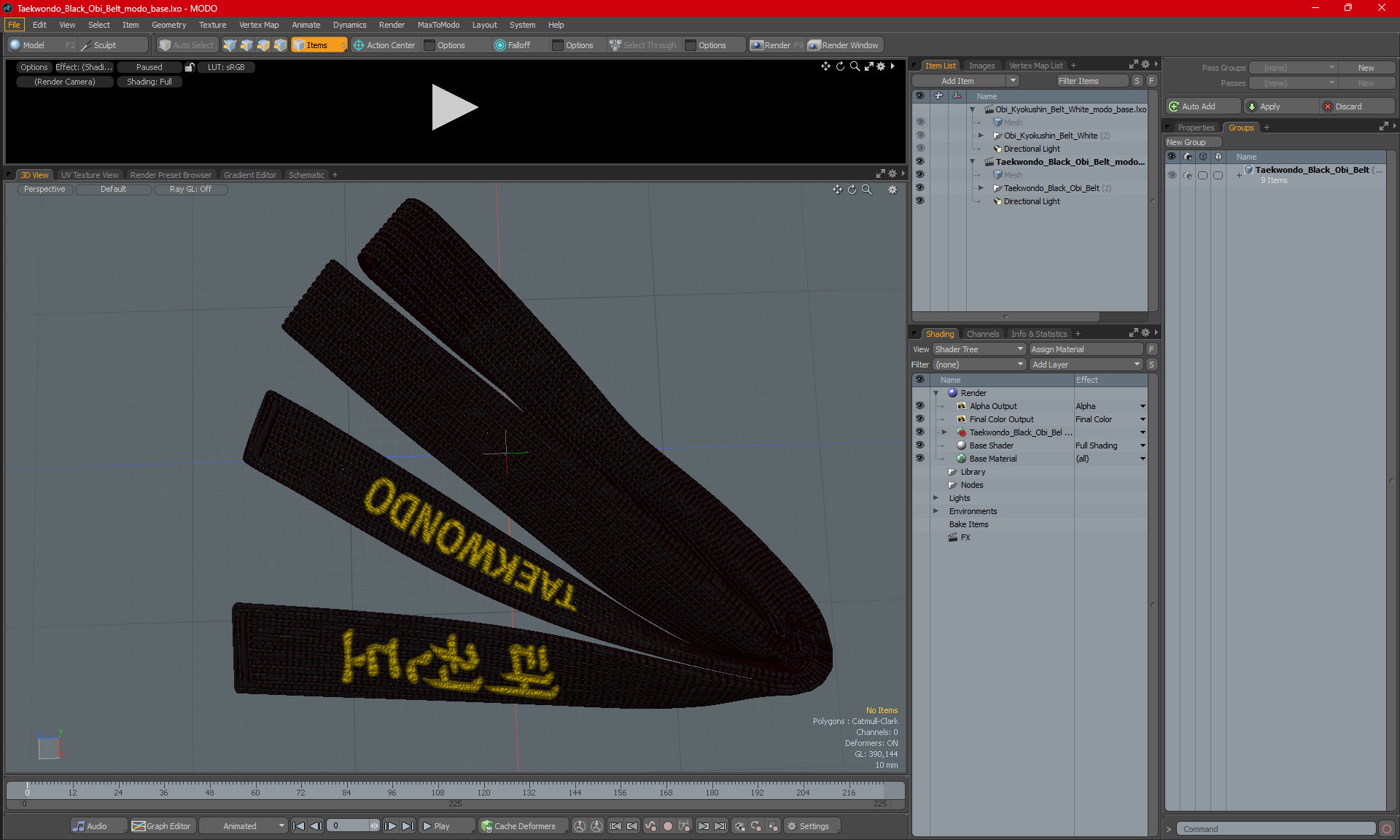 Taekwondo Black Obi Belt 3D model