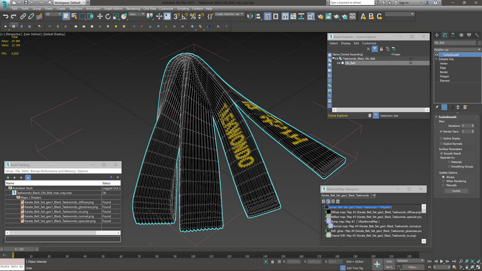 Taekwondo Black Obi Belt 3D model
