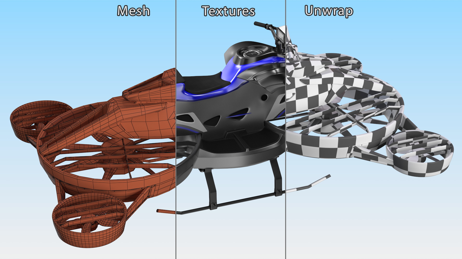 3D Blue Hoverbike XTURISMO model