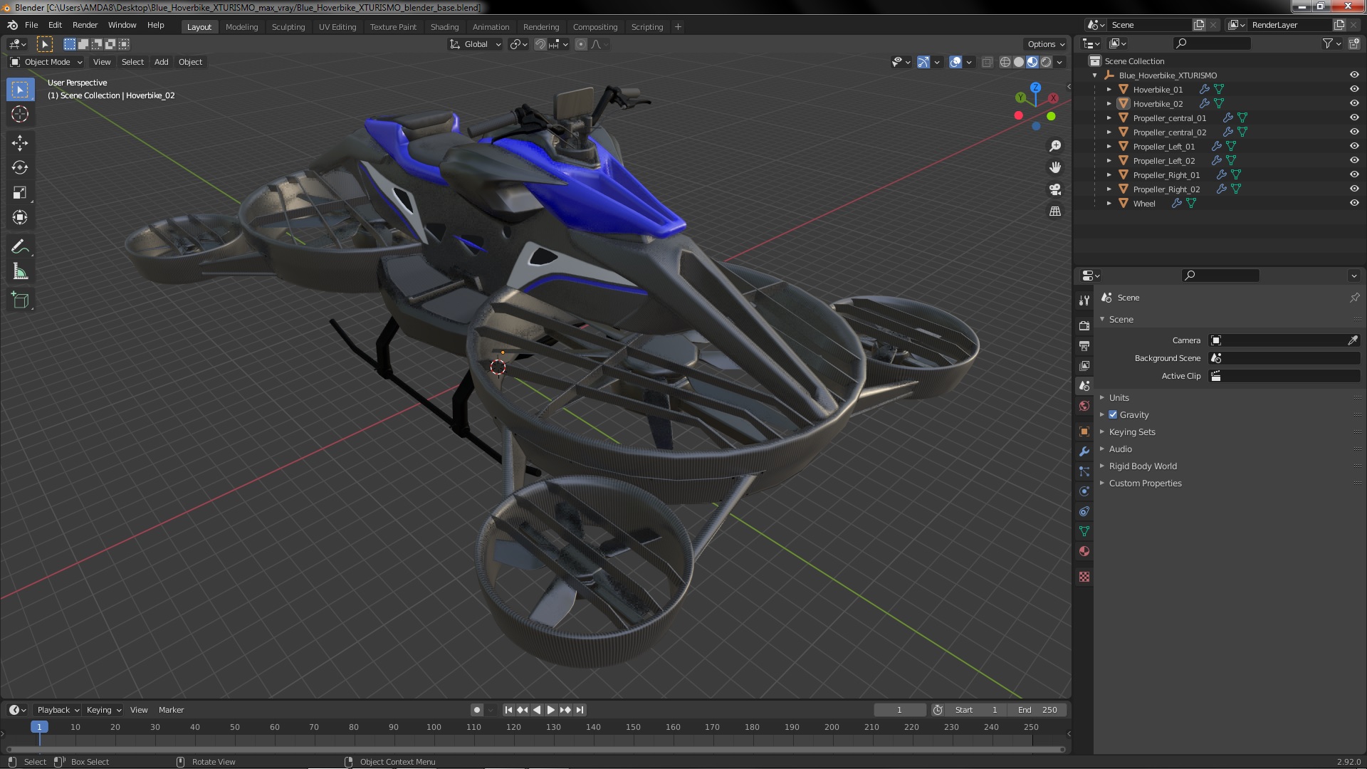 3D Blue Hoverbike XTURISMO model