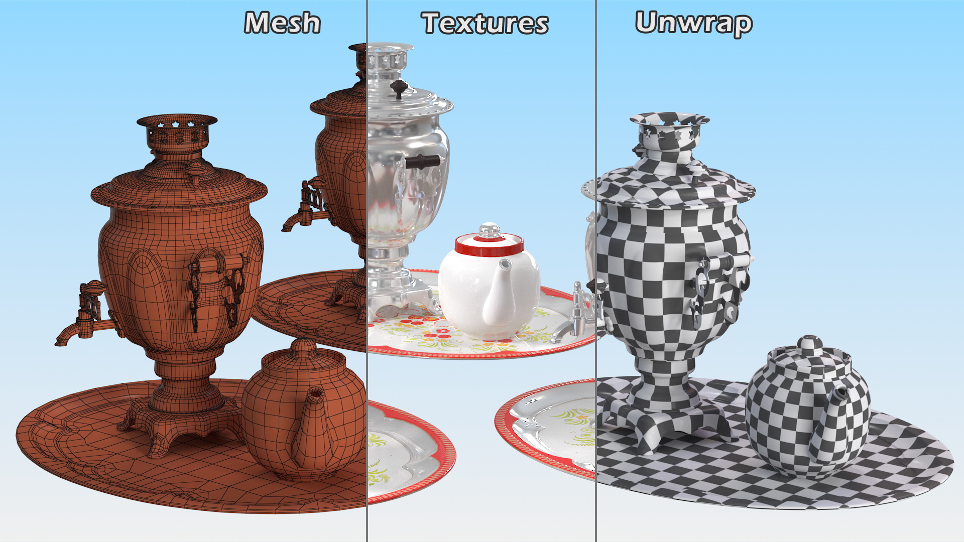 3D Vintage Electric Samovar Set model