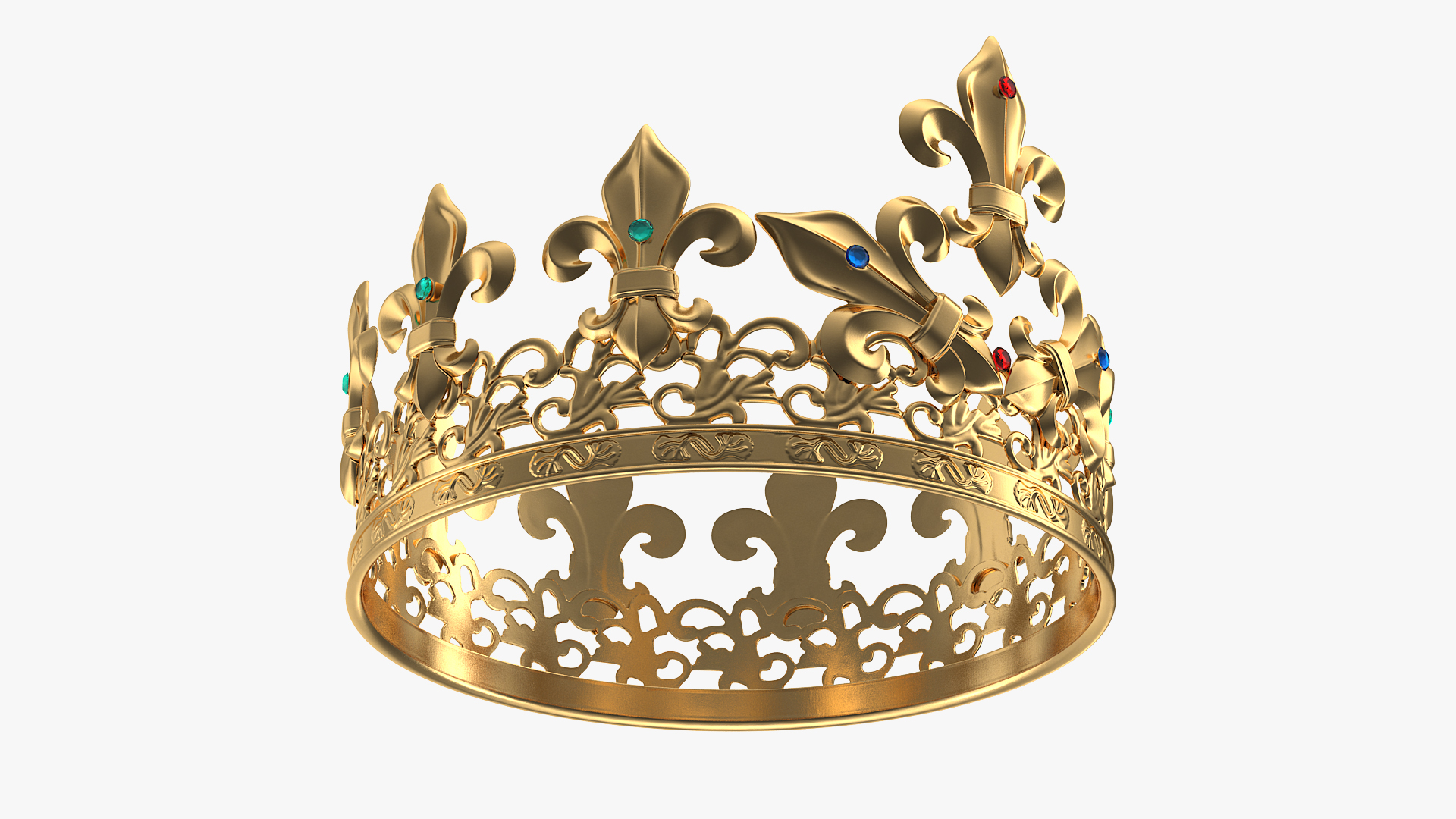 Golden King Crown with Gems 3D