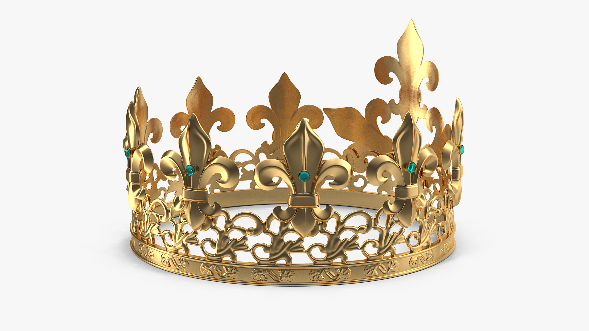 Golden King Crown with Gems 3D