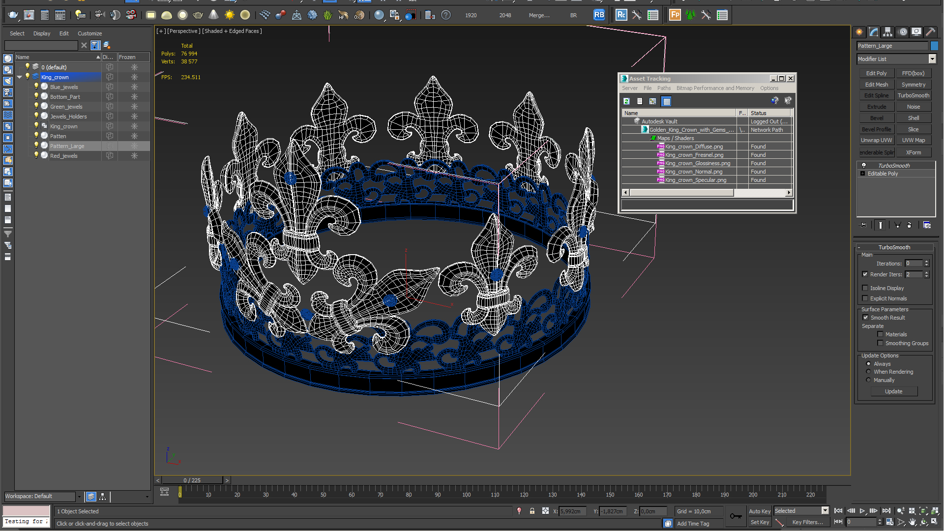Golden King Crown with Gems 3D