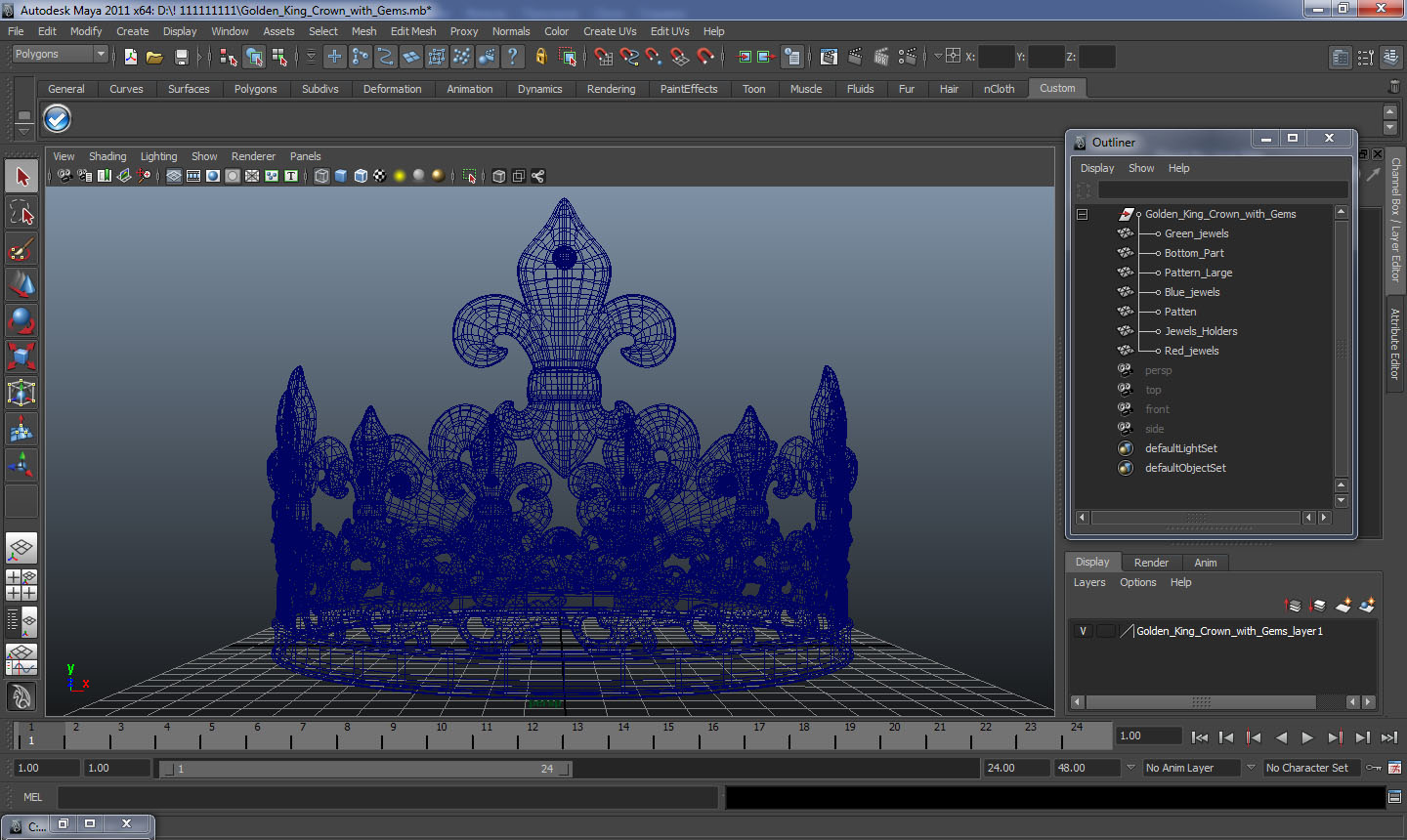 Golden King Crown with Gems 3D