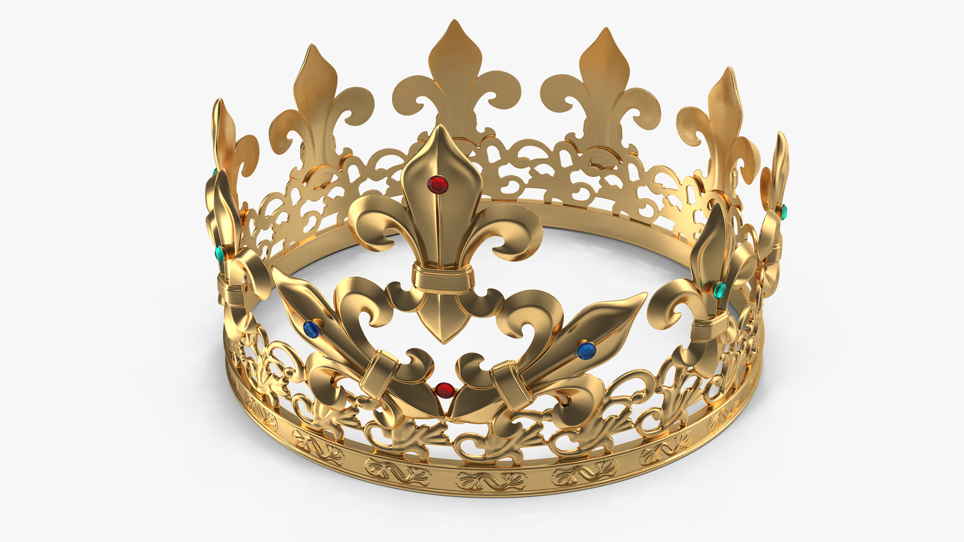 Golden King Crown with Gems 3D