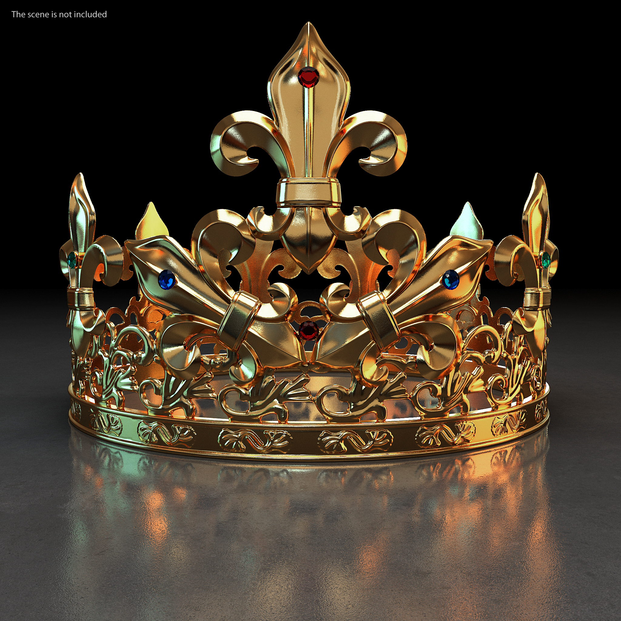 Golden King Crown with Gems 3D