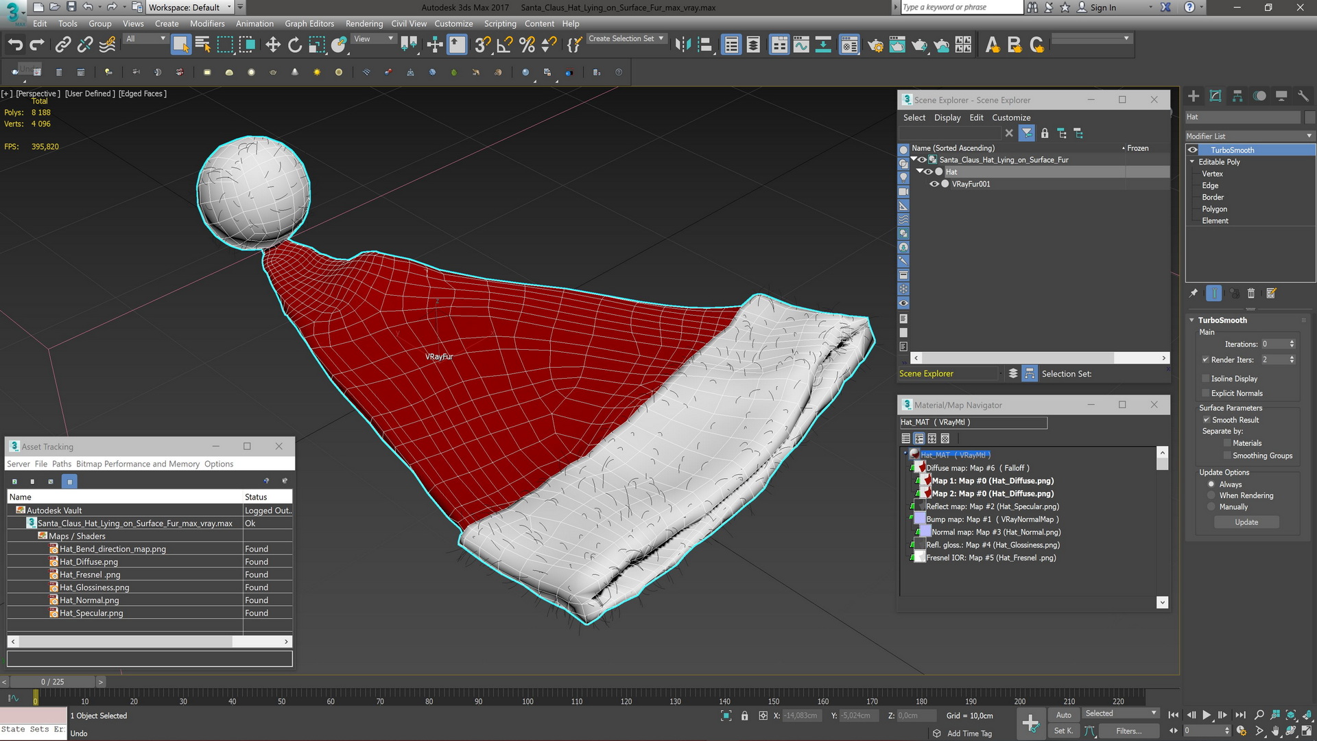 3D Santa Claus Hat Lying on Surface Fur
