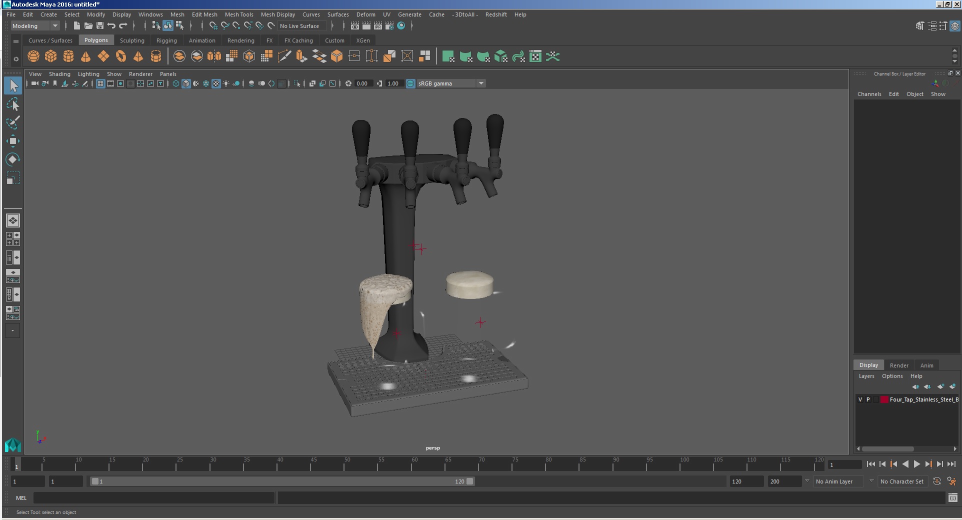 3D model Four Tap Stainless Steel Beer Tower with Beer Mugs