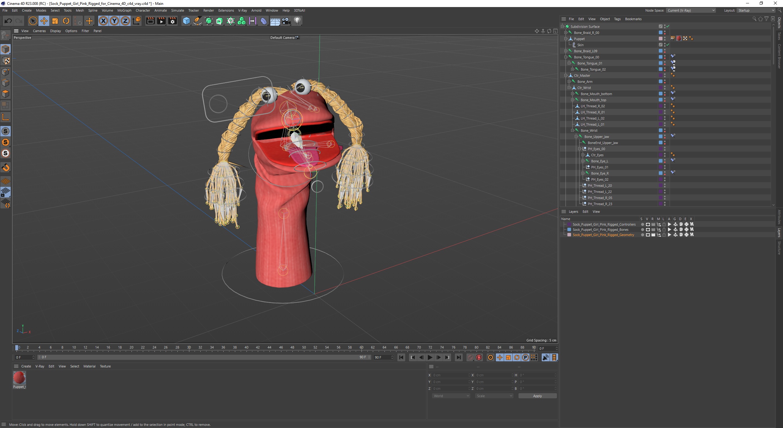 Sock Puppet Girl Pink Rigged for Cinema 4D 3D