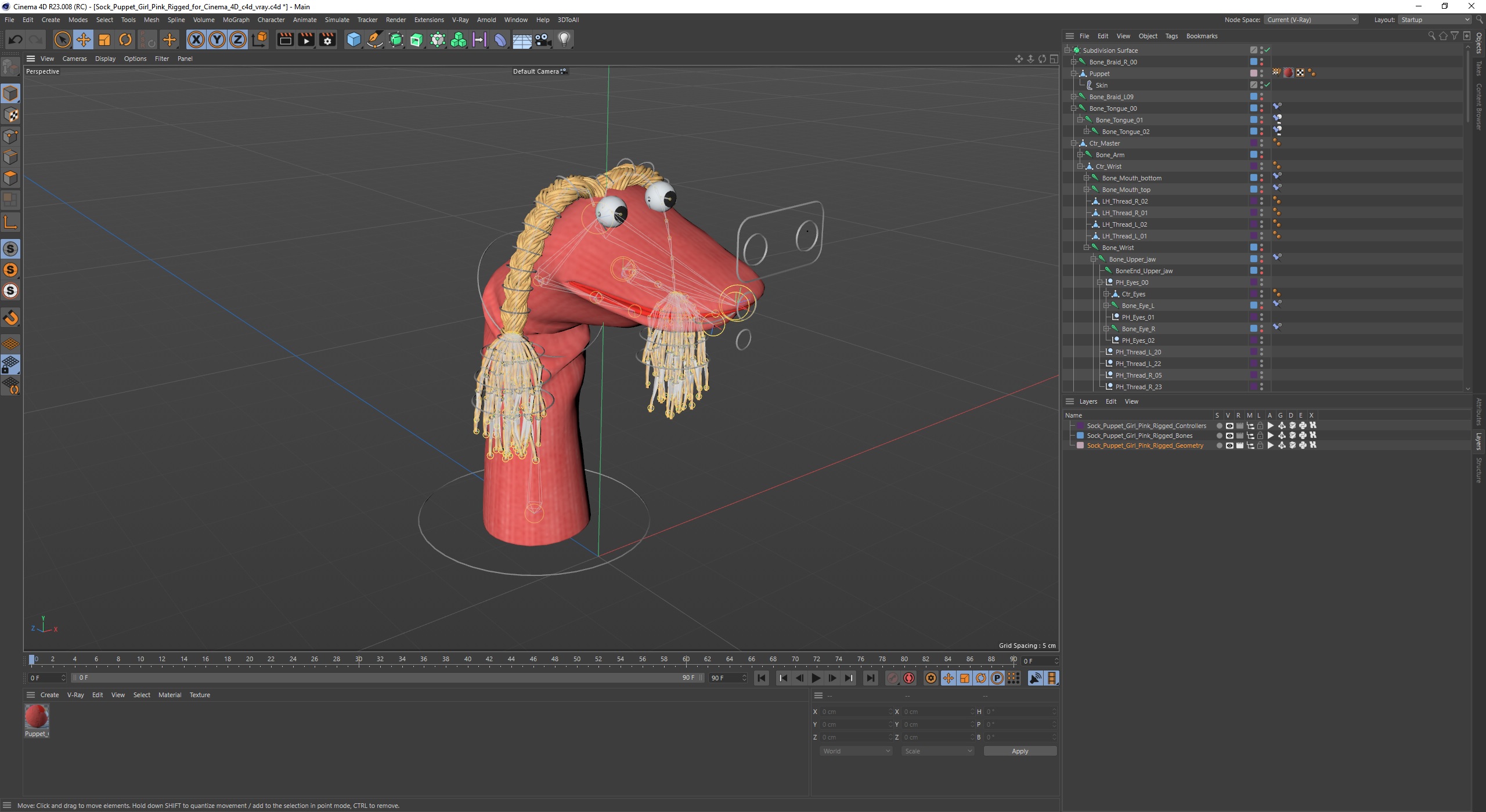 Sock Puppet Girl Pink Rigged for Cinema 4D 3D
