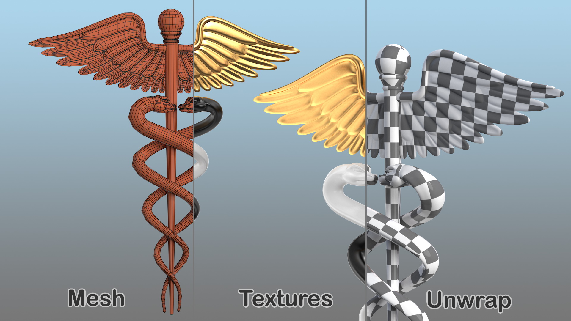 3D Caduceus Medical Symbol model