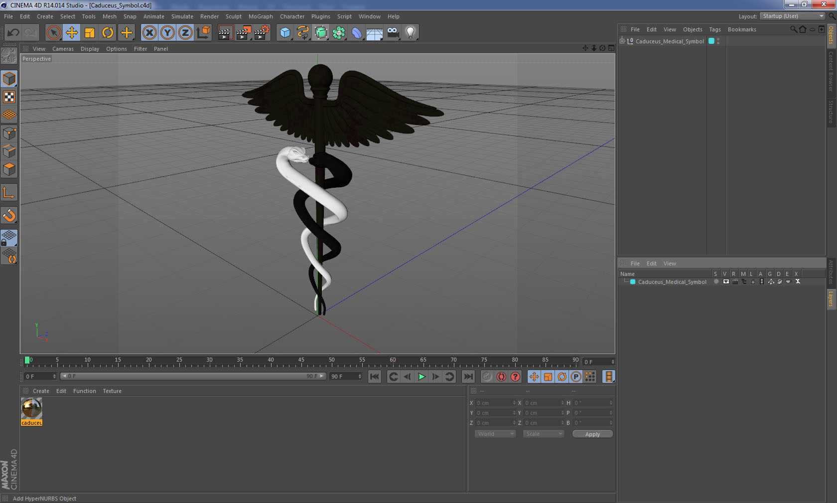 3D Caduceus Medical Symbol model
