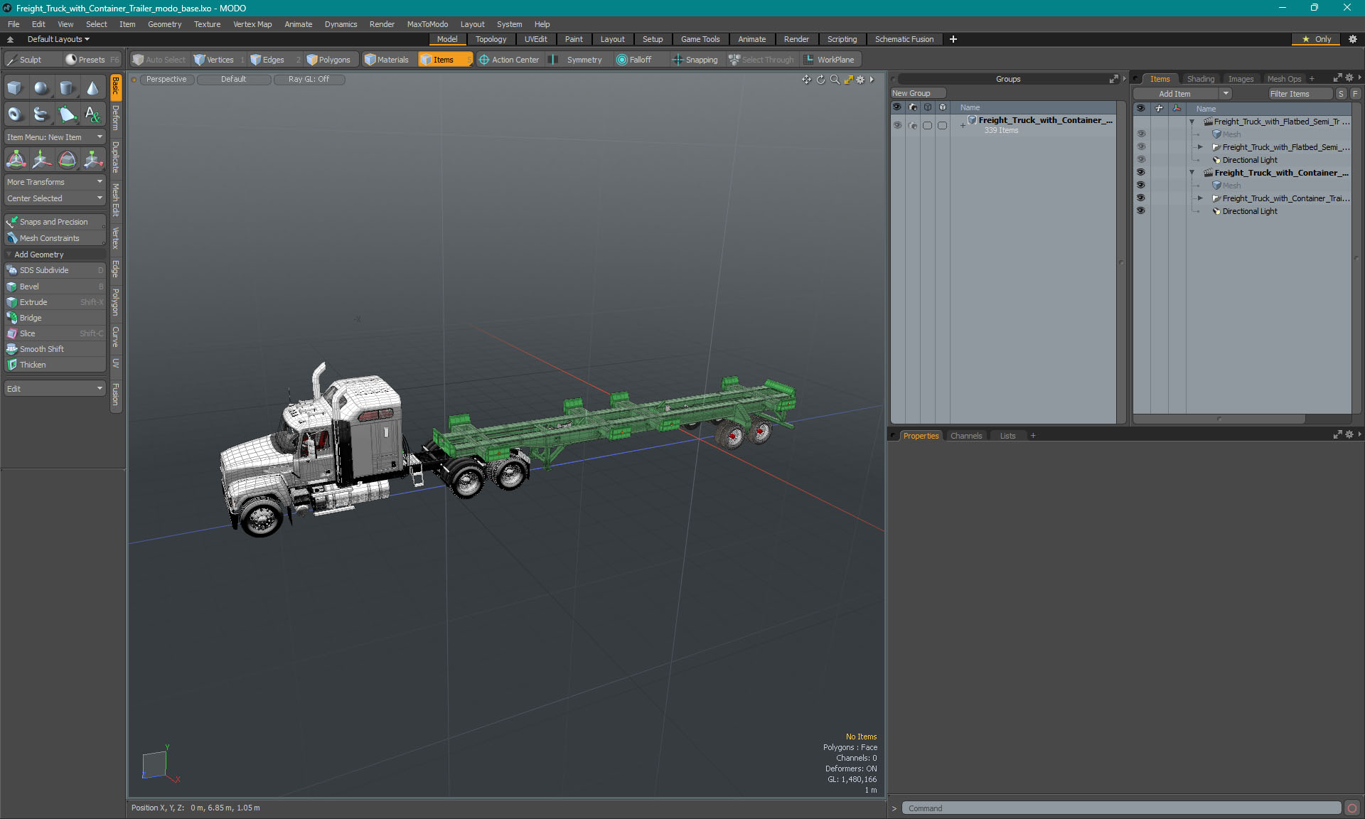 3D Freight Truck with Container Trailer